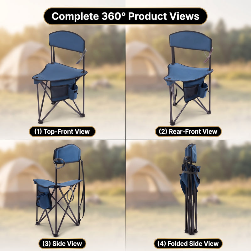 Tri-Lite Stool w/Back, Lightweight Portable Fishing Chair w/Cupholder and Carry Strap, Supports 225-Lb, Portable Outdoor Chair for the Hunting Blind, Camping, Travel, Hiking - 7