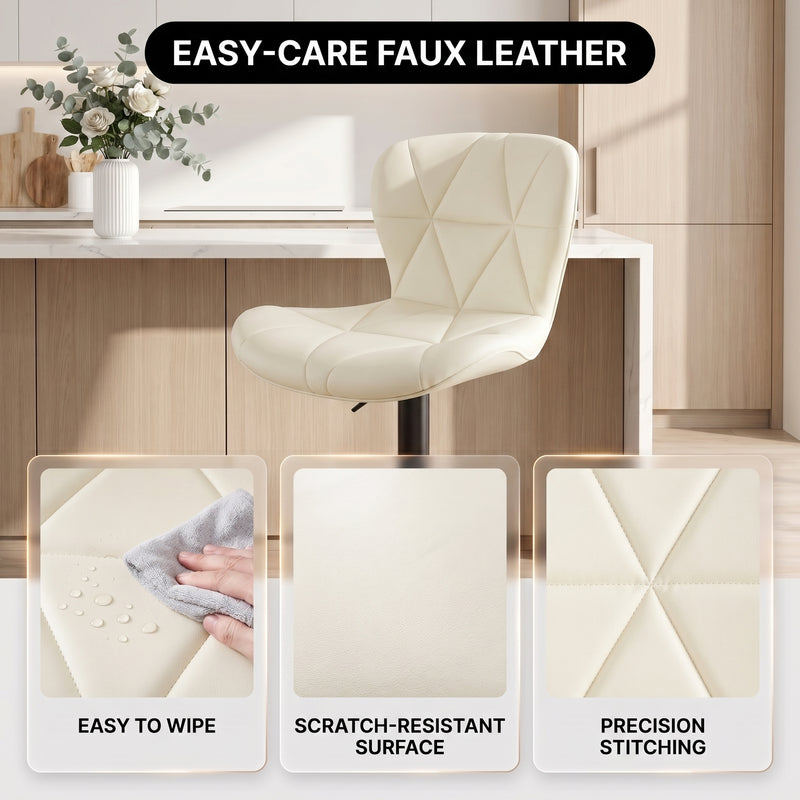 COUNTER BAR STOOLS SET OF 2 – ADJUSTABLE SWIVEL FAUX LEATHER SEATS - 7