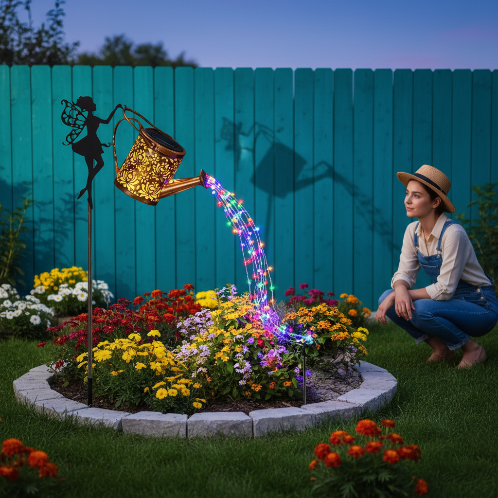 Outdoor Solar Watering Can with Lights Garden Decor Large Solar Powered Lanterns Hanging Waterproof LED Decorative Retro Metal Kettle String Lights for Table Yard Pathway Walkway Gardening Gifts