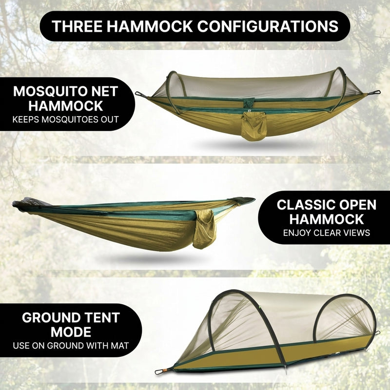 Over 600lbs Hammock, 1-2 person, Nylon with Mosquito Net - 7