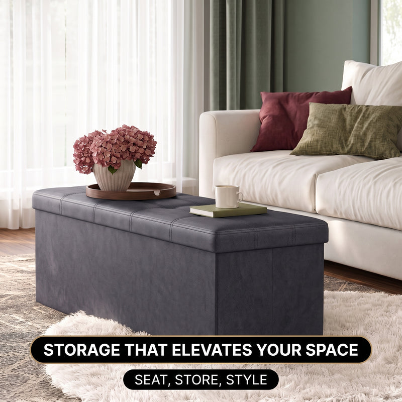 BENCH WITH STORAGE – FOLDING OTTOMAN WITH PADDED SEAT - 7