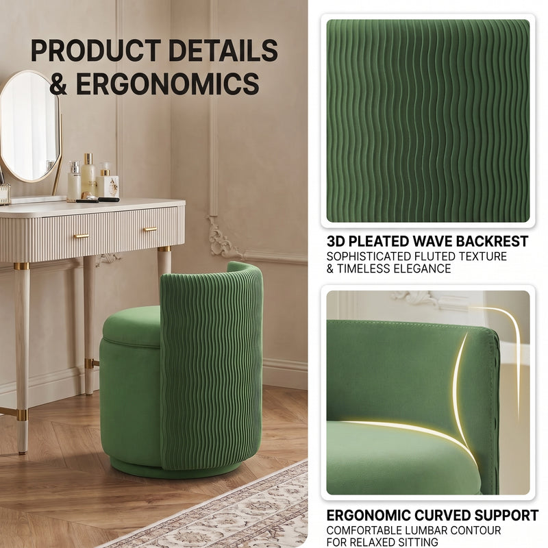 VANITY CHAIR WITH STORAGE – 360° SWIVEL VELVET SEAT - 7