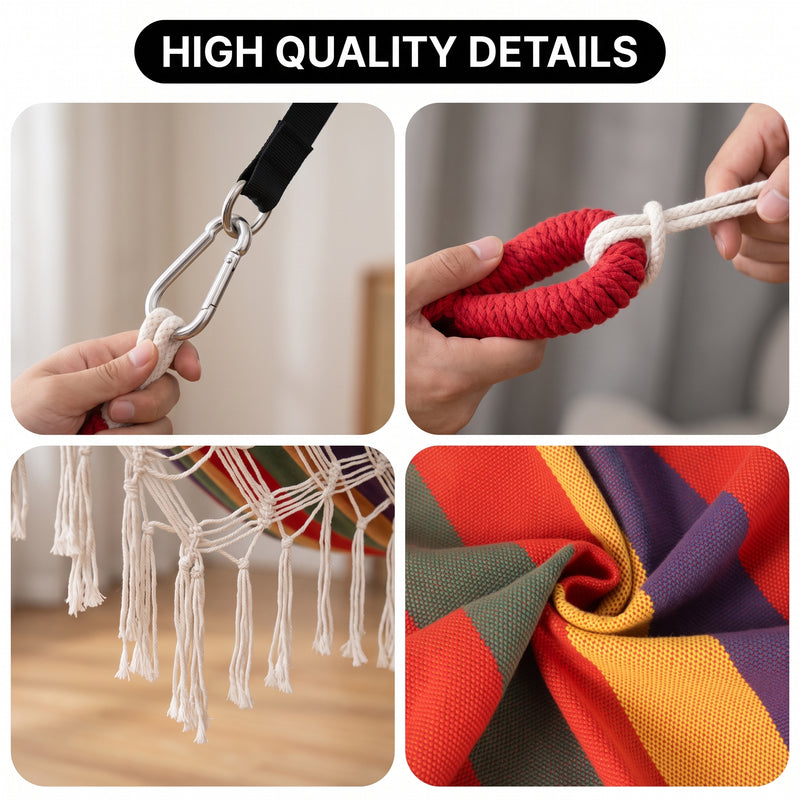 Boho Macrame Double Hammock Swing with Tassels – 2-Person Hanging Hammock Bed for Indoor & Outdoor Relaxation - 7