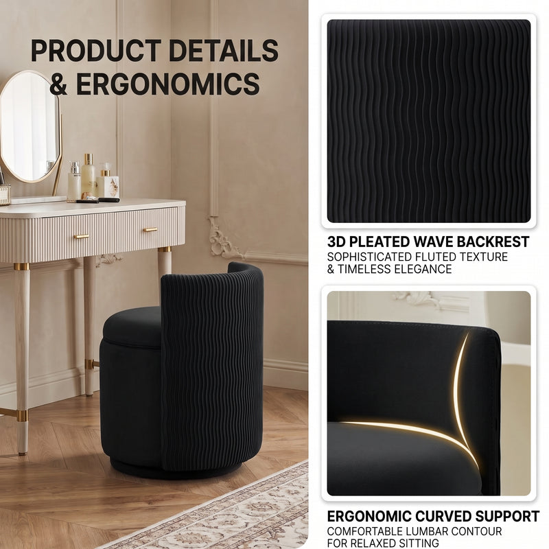 VANITY CHAIR WITH STORAGE – 360° SWIVEL VELVET SEAT - 7