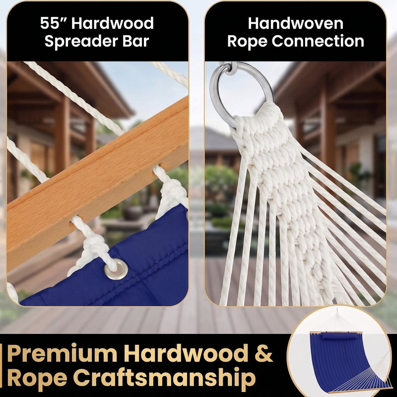 2-Person Quilted Outdoor Hammock 12FT – Double Layer with Pillow & Storage - 7