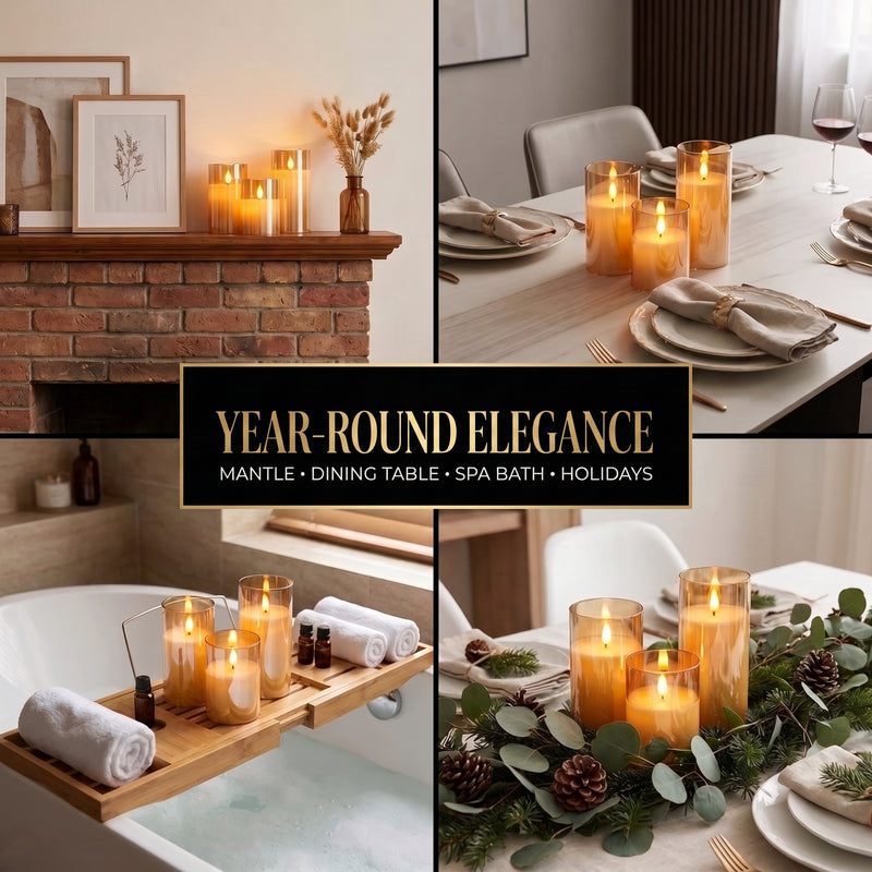 Flameless Candles with Remote & Timer – Glass Pillar Set of 3 - 7