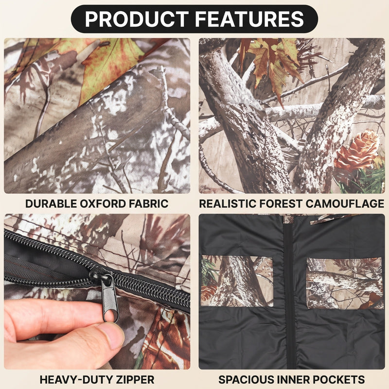 Hunting Tree Stand Blinds Cover 142" x 35" Extra Large Camouflage Universal Tree Stand Blinds Realistic Forest Camo Treestand Cover with Zipper for Deer Elk Hunting, Frames Not Included - 7