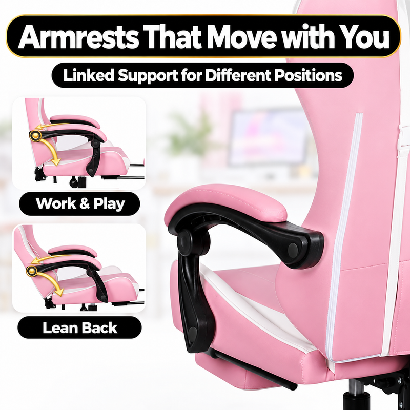 Pink Gaming Chairs – High-Back Reclining Styles with Footrest & Lumbar Support - 7