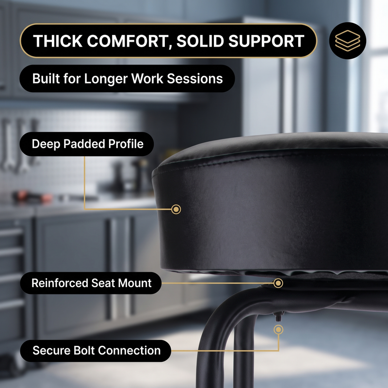 Swivel Bar Stool for Garage & Shop - Backless Counter Stool with Padded Seat, Workbench Stool for Workshop, Single Bar Stool with Chrome Legs - 7