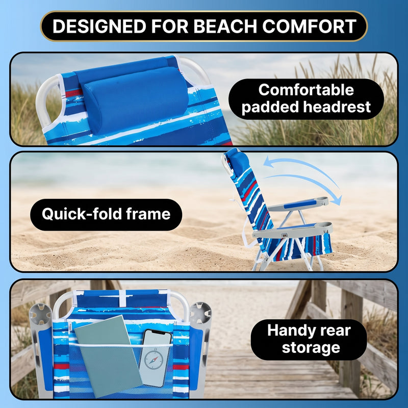 17" Big & Tall Oversized Beach Chairs 2-Pack – Heavy Duty Folding Outdoor Seating - 7