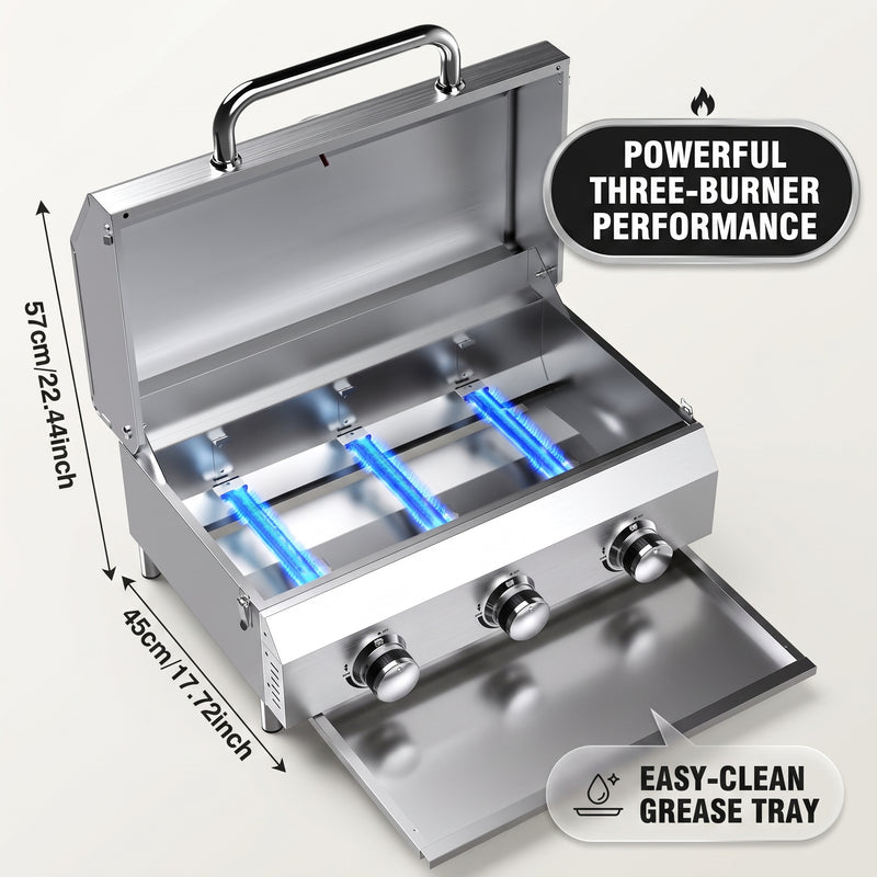 PORTABLE STAINLESS STEEL TABLETOP PROPANE GRILL – 2 & 3 BURNER OUTDOOR BBQ OPTIONS - 7