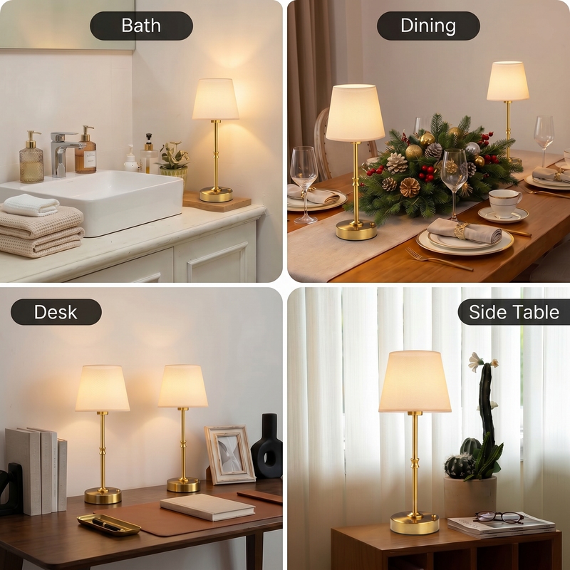 Cordless Rechargeable Table Lamp with Fabric Shade – Dimmable LED Desk Lamp - 7