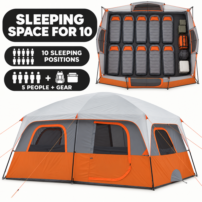 8-10 Person Instant Cabin Camping Tent with Room Divider & Rainfly - 7