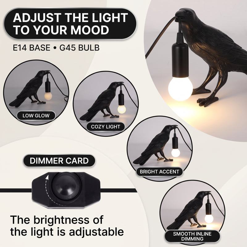 Gothic Raven Lamp – Dark Academia Table Light - 7