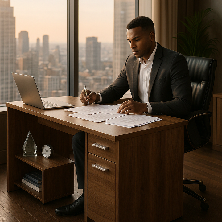 Executive Pro 46" Brown Wood L-Shape Computer Desk – Corner Command Center