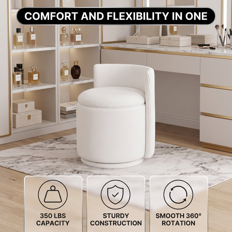 VANITY CHAIR WITH STORAGE – 360° SWIVEL VELVET SEAT - 7
