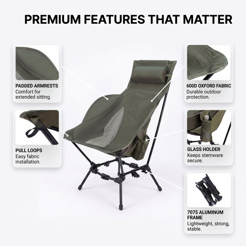 Ultra-Compact High Back Folding Camping Chair – Lightweight & Portable - 7