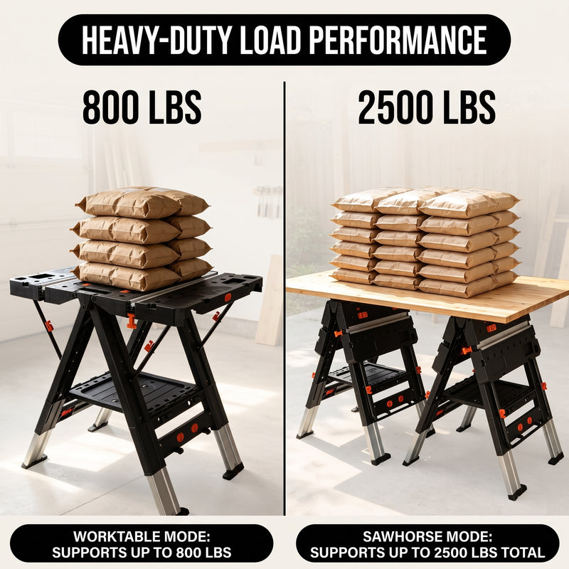 Portable Workbench & Folding Sawhorse – 2-in-1 Work Table - 7