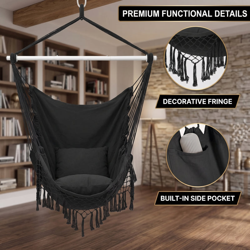 Boho Macramé Fringe Double Hammock Swing – Ultimate Comfort & Style - 7