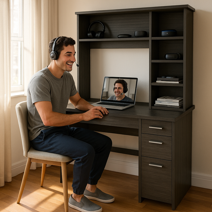 MetroHaven 43" Gray Computer Desk with Hutch