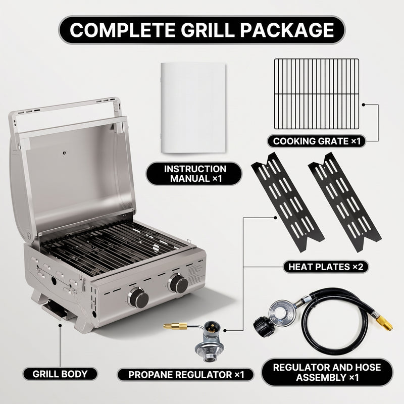 PORTABLE STAINLESS STEEL TABLETOP PROPANE GRILL – 2 & 3 BURNER OUTDOOR BBQ OPTIONS - 7