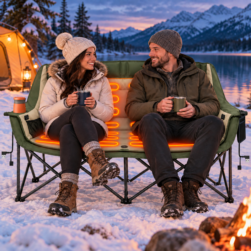 Double Heated Camping Chair with 3 Heat Levels & USB Power Pocket - 7