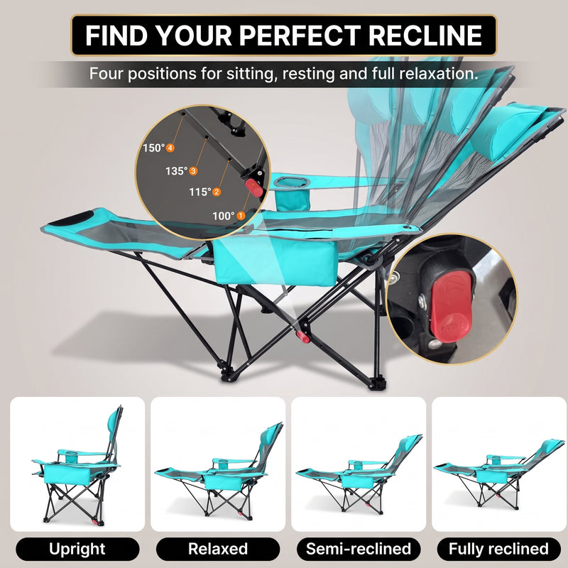 Premium Reclining Camping Chair with Footrest & Headrest – 4-Position Adjustable Recline - 7