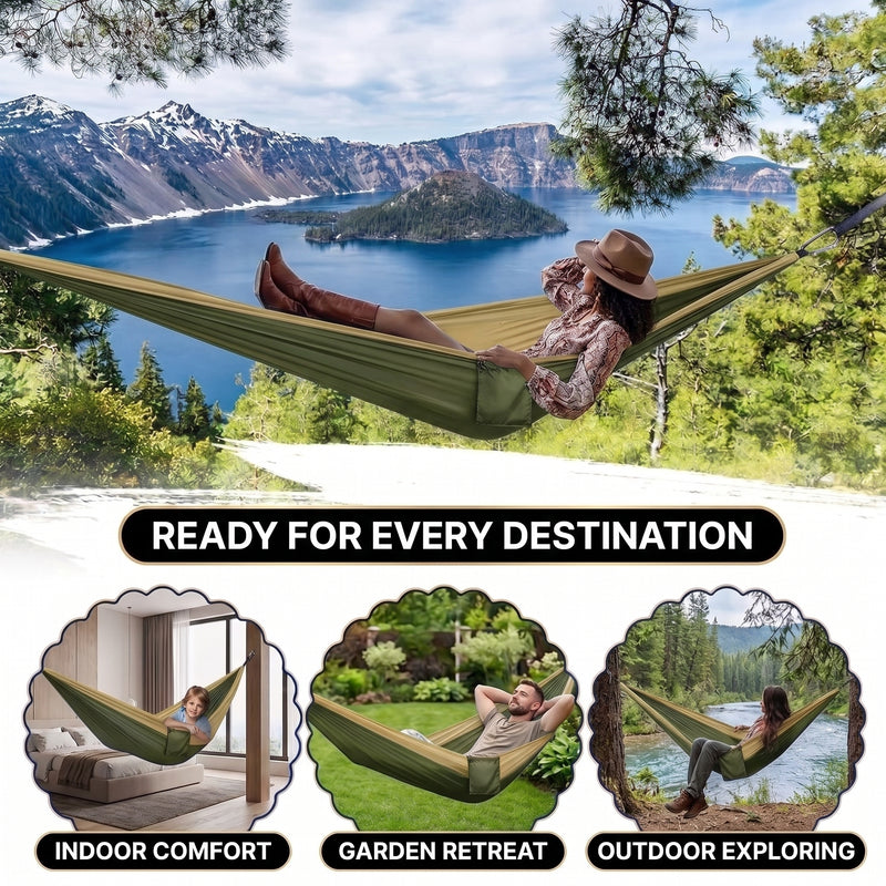 Portable Camping Hammock with Tree Straps – Lightweight Nylon Travel Hammock - 7