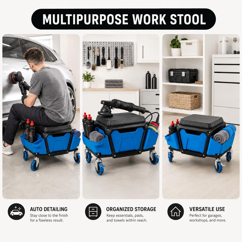 Mobile Mechanic Toolbox Seat with Drawers - Rolling Mechanic Stool with Sliding Tool Tray, Shop Stool with Wheels for Garage & Workshop, Auto Repair - 7