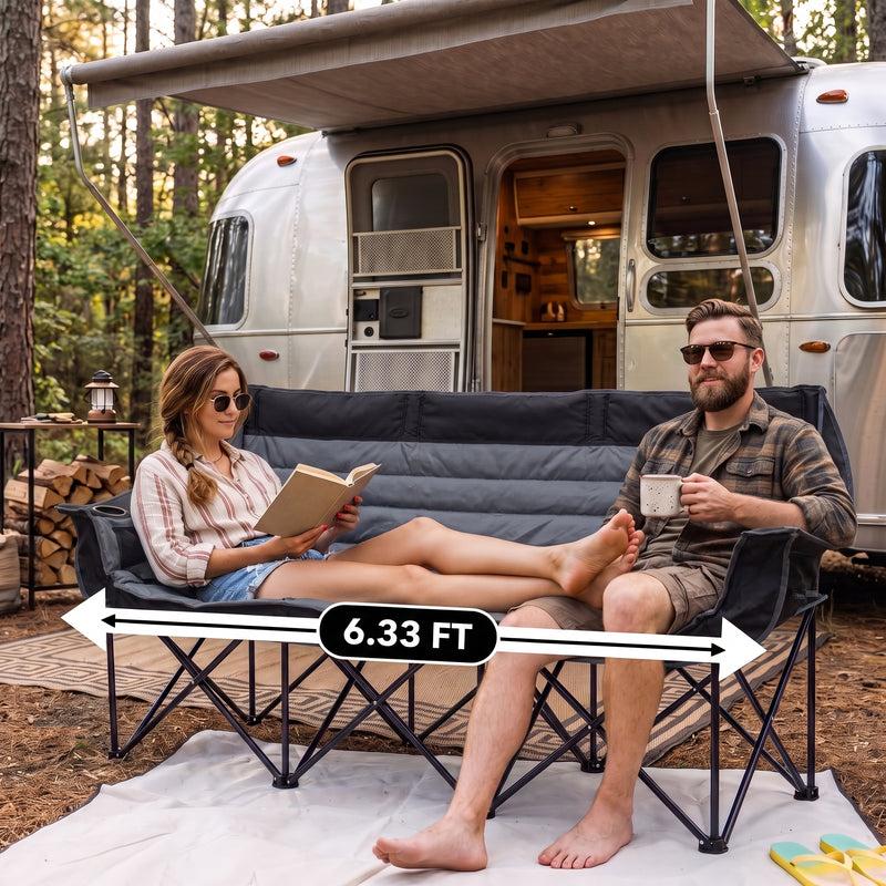 Oversized Padded 3-Person Folding Camping Loveseat Chair – Heavy Duty Outdoor Seating - 7