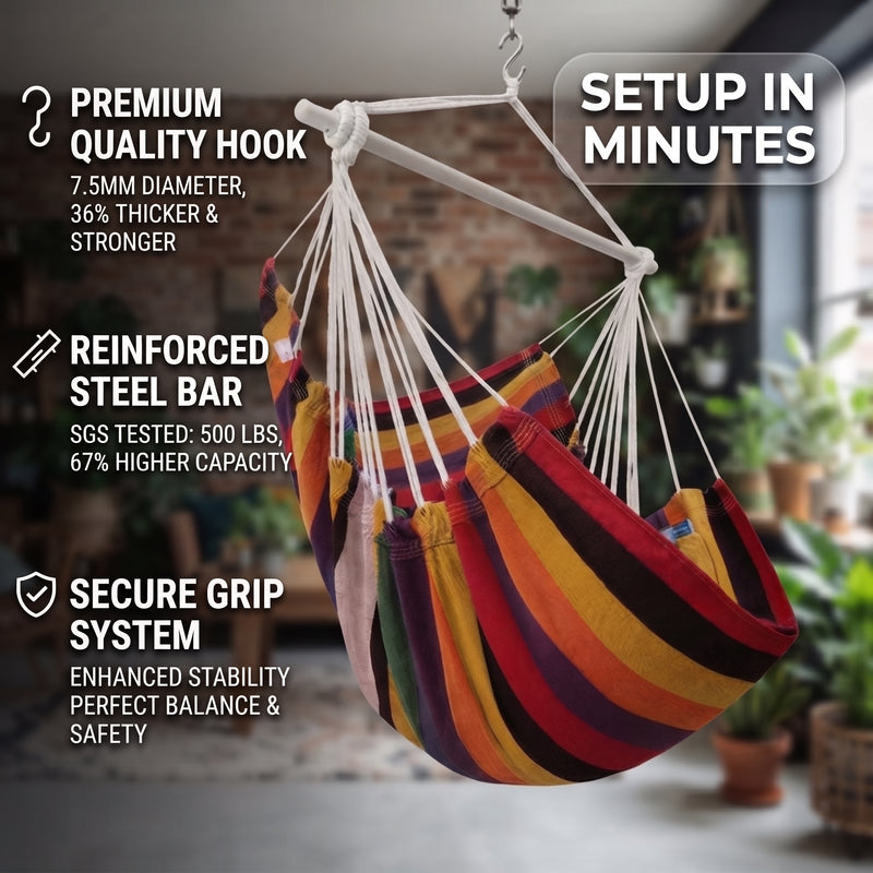 Premium Cotton Hanging Hammock Chair for Indoor & Outdoor Relaxation - 7