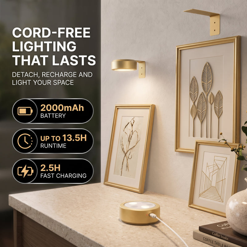 Picture Lights for Wall, Rechargeable Battery Operated LED Gallery Light Bar with Remote & Timer, Dimmable Wireless Wall Sconce for Paintings & Frames - 7