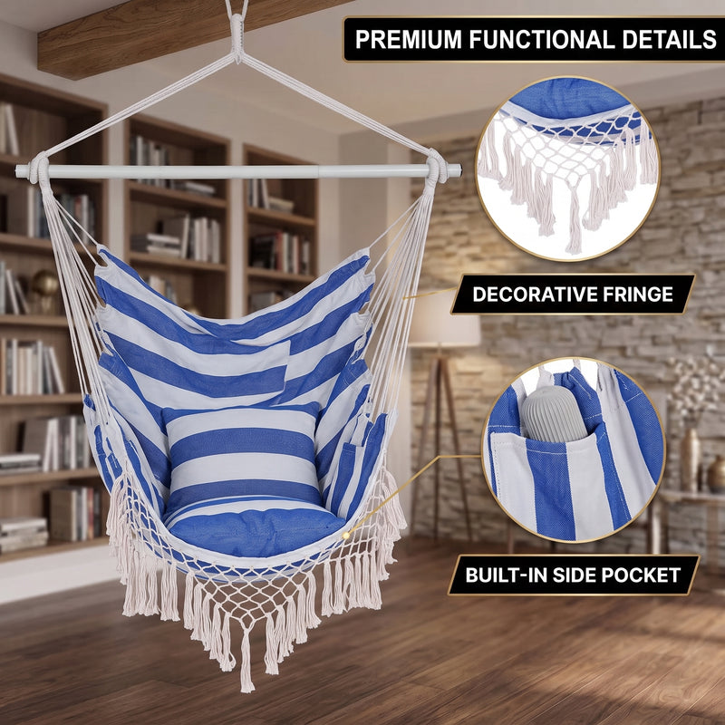 Boho Macramé Fringe Double Hammock Swing – Ultimate Comfort & Style - 7