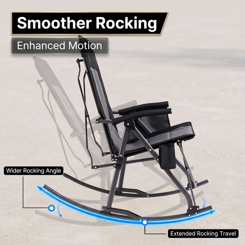 High Back Folding Rocking Camping Chair – Oversized Portable Outdoor Rocker with Cup Holder, Carry Bag & Heavy-Duty Steel Frame - 7