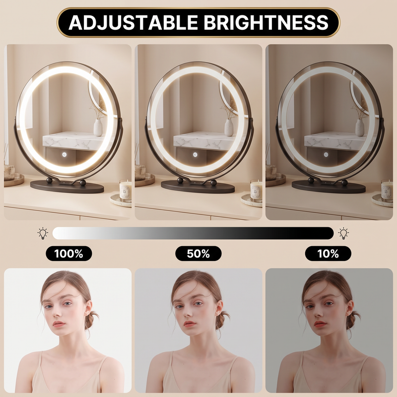 LED Vanity Mirror with Halo Lights – Dimmable, Touch Control, 360° Rotation - 7
