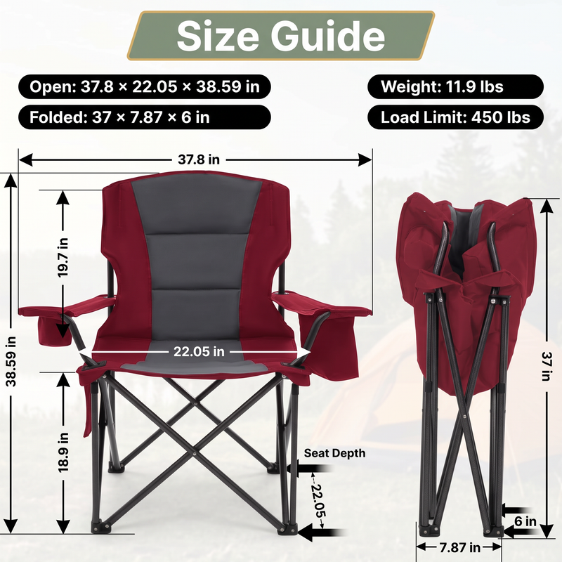 Heavy Duty Camping Chair with Cooler Storage – Single or Twin Pack - 7