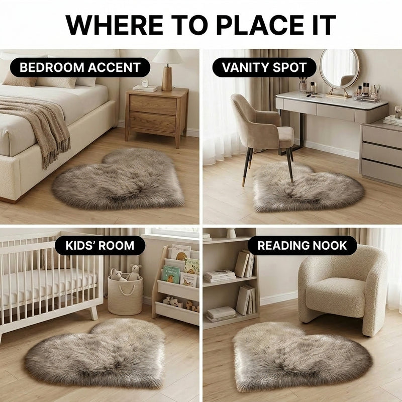 Heart Shaped Rug – Fluffy Faux Fur Plush Decor - 7
