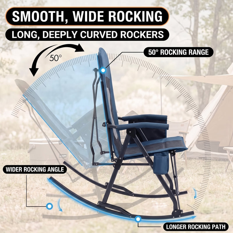High Back Folding Rocking Camping Chair – Oversized Portable Outdoor Rocker with Cup Holder, Carry Bag & Heavy-Duty Steel Frame - 7