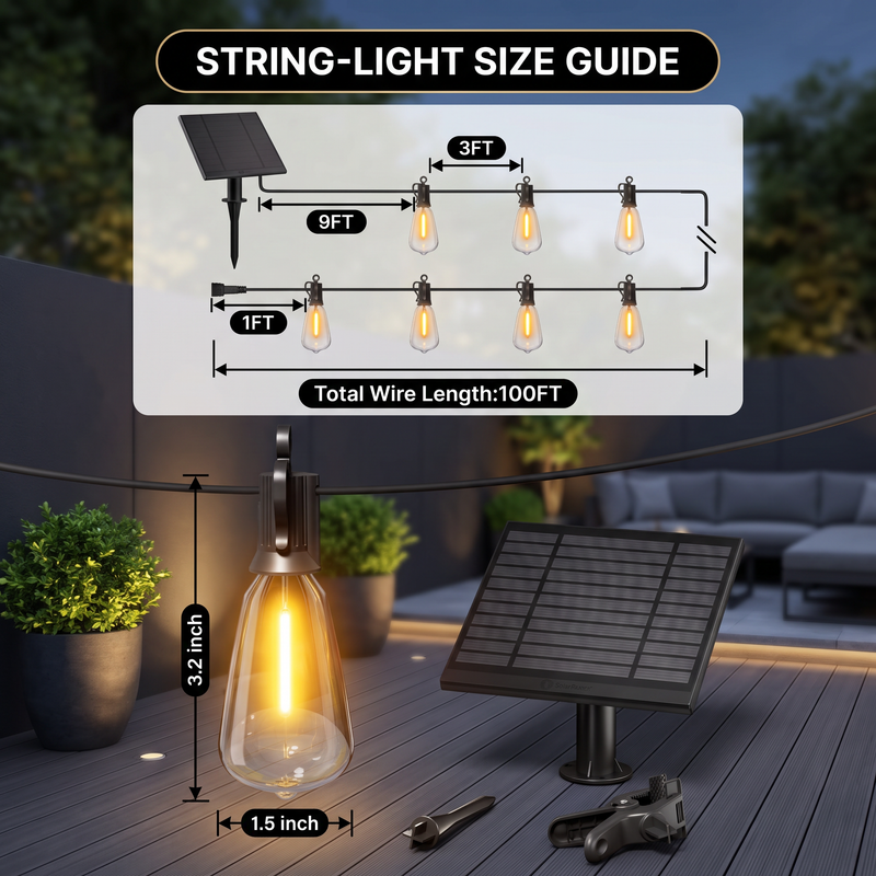 Outdoor Solar String Lights with Remote — Black, 37–108 ft - 7
