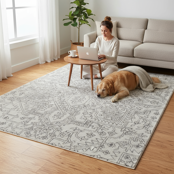 10' X 14' White and Gray Wool Oriental Hand Tufted Area Rug