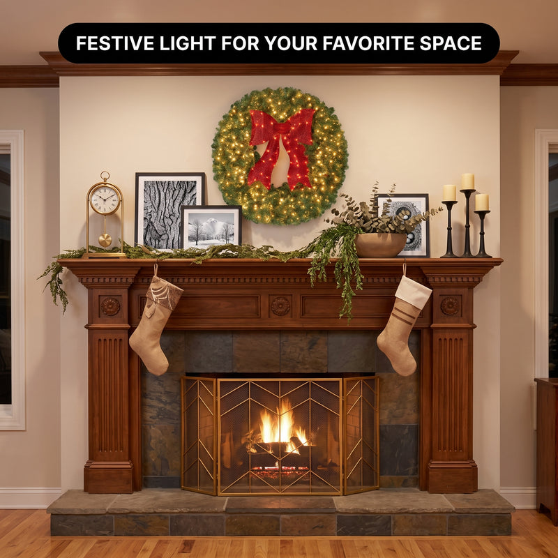 Pre-Lit Christmas Wreath with Warm LED Lights - 7