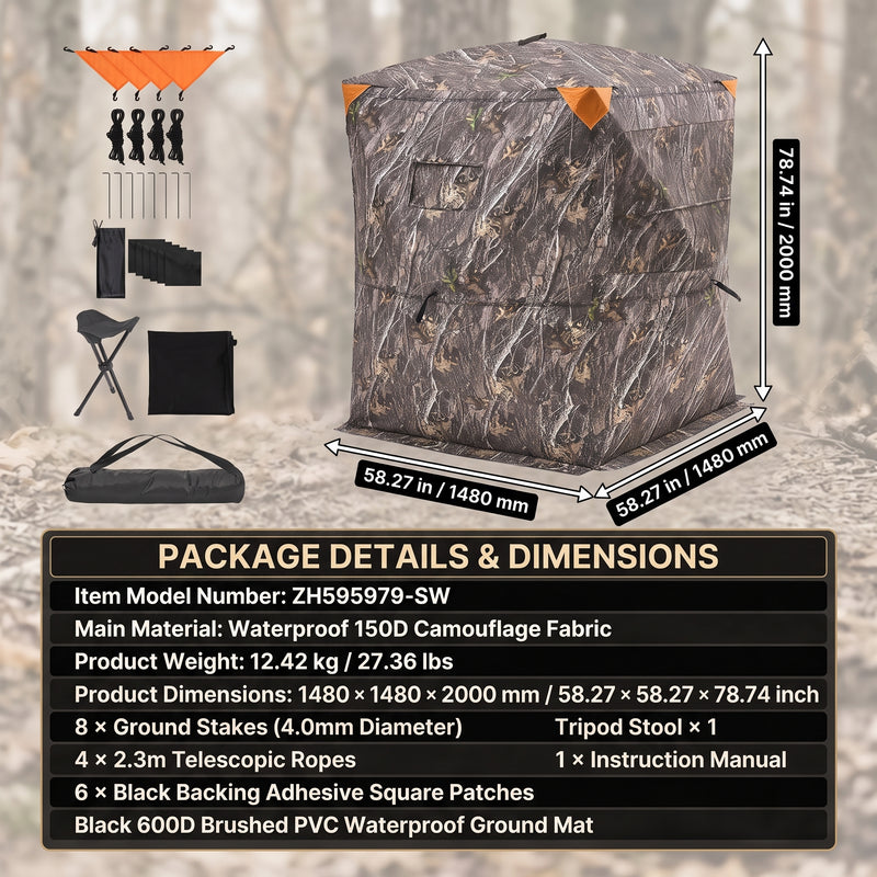 Silent Pop Up Hunting Blind with 270° See Through View – Waterproof Camo Ground Blind Tent for Turkey and Deer Hunting, 1-7 Person Capacity - 7