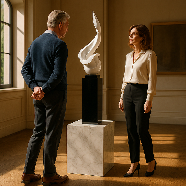Exclusive White Flame Floor Sculpture with Black Stand - Premium 65" Museum-Quality Art Collection