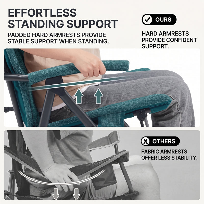 Oversized Folding Rocking Camping Chair with Padded Comfort & Portable Design - 7