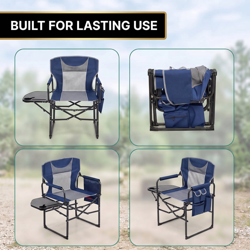 Camping Directors Chair, Heavy Duty,Oversized Portable Folding Chair with Side Table, Pocket for Beach, Fishing,Trip,Picnic,Lawn Blue - 7