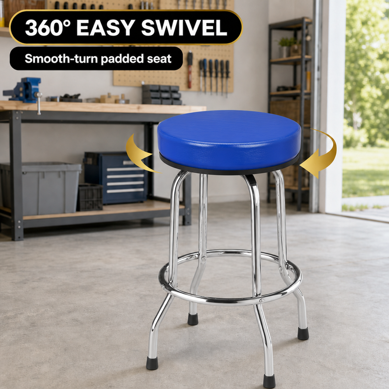 Swivel Bar Stool for Garage & Shop - Backless Counter Stool with Padded Seat, Workbench Stool for Workshop, Single Bar Stool with Chrome Legs - 7