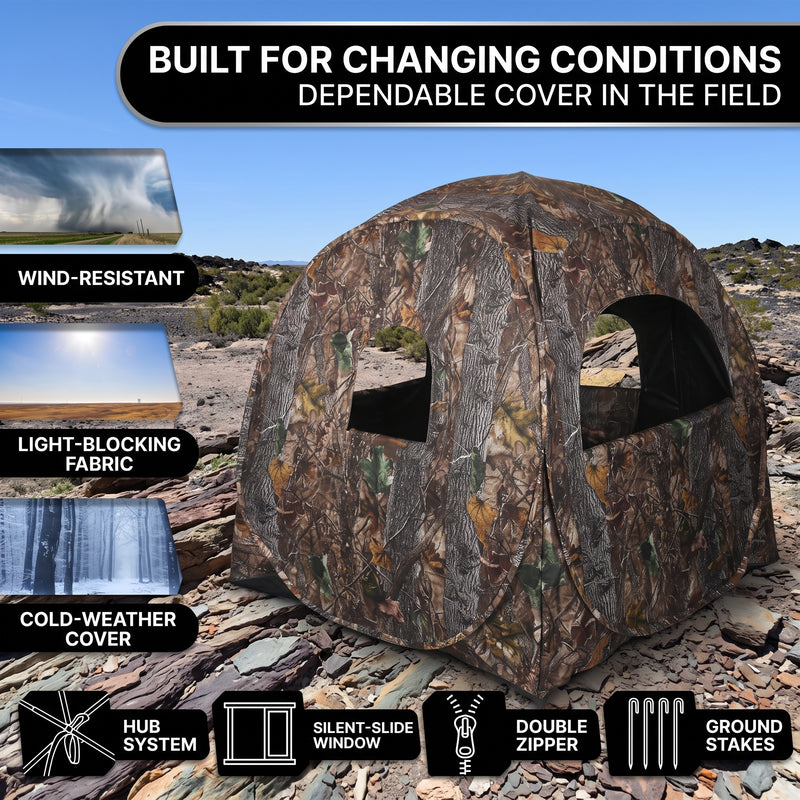 Hunting Blind with Floor Mat, 360 Degree See Through Ground Blind with Carrying Bag, 2/3/4 Person Pop Up Camouflage Tent Portable Concealed Shelter - 7