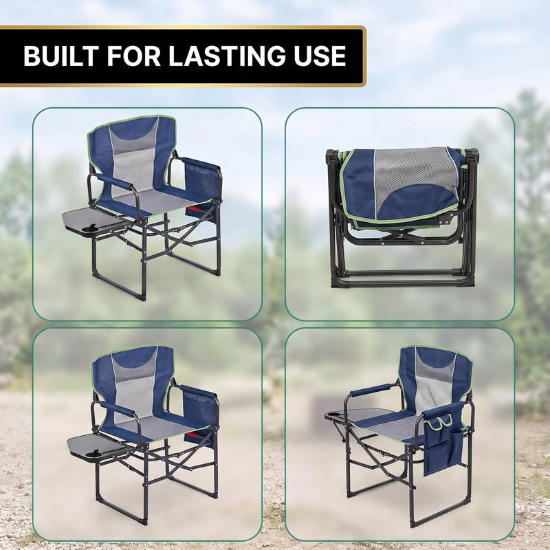 Camping Directors Chair, Heavy Duty,Oversized Portable Folding Chair with Side Table, Pocket for Beach, Fishing,Trip,Picnic,Lawn Blue - 7