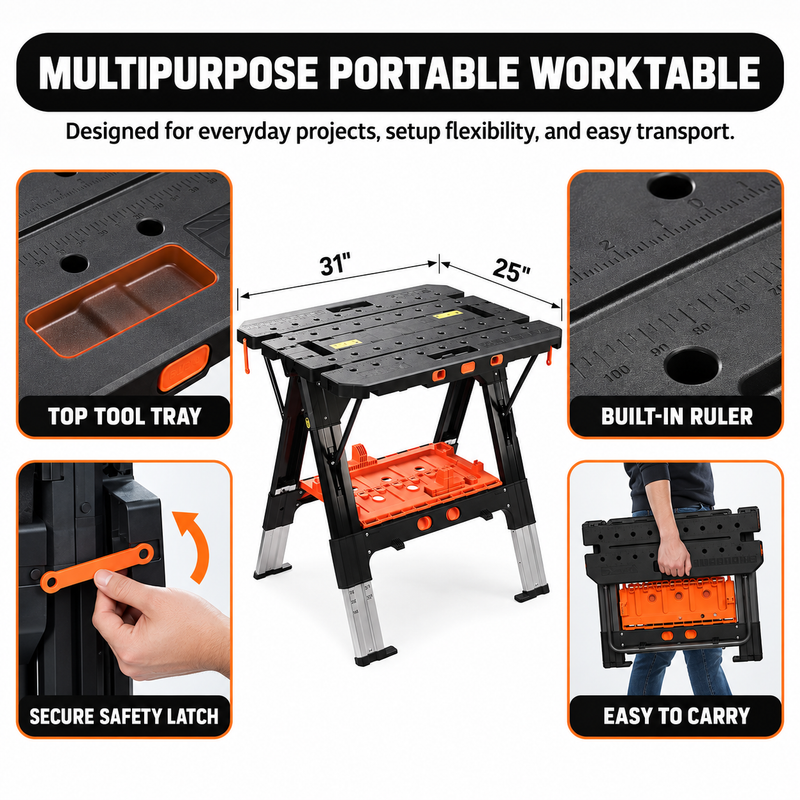 Portable Workbench & Folding Sawhorse – 2-in-1 Work Table - 7