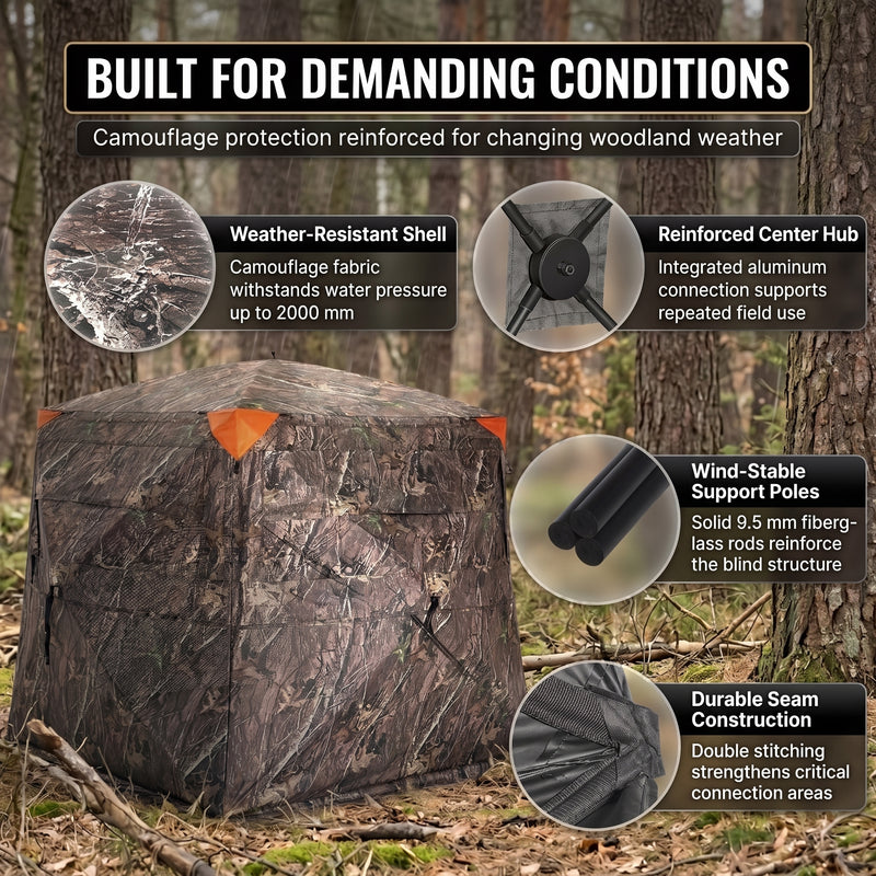 Silent Pop Up Hunting Blind with 270° See Through View – Waterproof Camo Ground Blind Tent for Turkey and Deer Hunting, 1-7 Person Capacity - 7